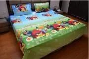 Angry birds Cute Cartoon Character Glace Cotton Double Bedsheet for Kids Room