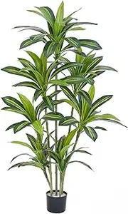 MYELLU 5FT Dracaena Plant Artificial Tree Decor - Tall Fake Tree for Home Decor Faux Plant Indoor Artificial Dracaena Tree for Living Room Bedroom Office Live Streams Decorative Modern Greenery