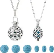 SUPERFINDINGS 2 Styles Essential Oil Necklaces Perfume Pendant Necklaces with 12PCS Lava Rock Stones Diffuser Locket Necklace Essential Oil Jewelry Gift Aromatherapy Necklace for Women Men, 468~720mm,