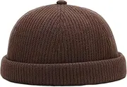 [Wedhapy] Docker Cap Docker Hat Warm Adjustable Dome Docker Cap Knitted Brimless Cap Vintage Style Winter Hat Roll up Edge Skullcap for Men
