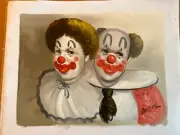 VINTAGE Hand Painted Original Painting On Canvas 12" x 16" Coulrophobia…..