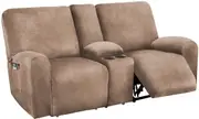 2 Seater with Middle Console Slipcover, Velvet Stretch Loveseat Reclining Sofa Covers, Thick, Soft, Washable, Sand