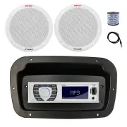 Pyle Marine Radio, Adapter,Spa Bezel, Antenna,Wire, 2x 6.5'' 400W White Speaker