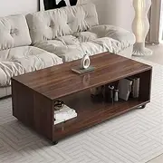 Coffee Table Living Room Table Center Table, Modern Wood Coffee Table with Wheels, Sturdy Move Central Table Sofa End Tables, Square Coffee Table with Storage, for Living Room(Brown)