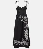 [Farm Rio] Farm Rio Linen lace midi dress AU 14 black