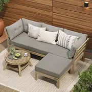 Livisip Outdoor Furniture 4 Seater Outdoor Table and Chair Set with Wooden Frame and Cushion for Patio and Garden, Grey