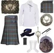 Men's Staghead Black Watch Weathered 10 PCS Scottish Wedding Kilt Outfit