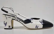 Chanel 23P Mademoiselle Coco Sling White Blue CC Logo Slingback Sandal Heel 37
