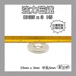 【凱比歐 A0456】釹鐵硼 強磁 圓形 帶孔 磁石 吸鐵 強力磁鐵 DH25X3 H5 25MMX3MM 孔5MM