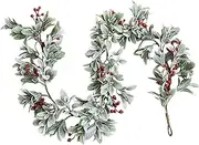 Prelit Christmas Garland with Lights 5.9 FT Lighted Artificial Flocked Bunny Ear Leave Garland with Red Berries for Front Door Fireplace Table Centerpiece Decor