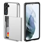 ZUSLAB Galaxy S22 Case 5G 2022 Slide Armor Card Holder Protective Shockproof Hard Back Cover for Samsung - Silver