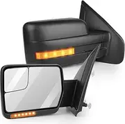 ANPART Towing Mirrors Pickup 1 Pair Tow Mirrors Driver Left and Passenger Right Side 2004-2014 for F-150 Series Truck Pickup Power Adjusted Heated Turn Signal Puddle Light Black Housing
