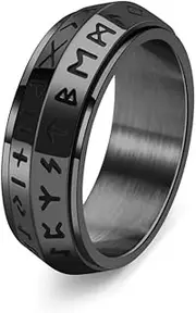 [xuanhang] Mens Stainless Steel Norse Viking Spinner Fidget Rings For Men Women,Black/Gold/Retro Silver Viking Runes Amulet Signet Carved Biker Band Anxiety Ring For Men,Man Punk Motorcycle Ring Jewelry