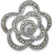 [JewelryWeb] 925 Sterling Silver Artisan Oxidized Marcasite Flower Pendant Necklace 27.55x28.3mm Wide