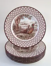 6 English Royal Stafford Fall Harvest Pheasant Thanksgiving Dinner Plates