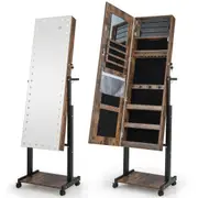 Costway Retro Mirror Jewelry Cabinet Full Length Armoire Makeup Storage Organizer Box w/3 Color LED