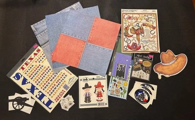 Western Scrapbook Lot Stickers Paper Cowboy Rodeo Alamo Bluebonnet Texas