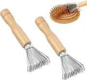 2 Pack Comb Cleaning Brush, Brush Cleaner, Hair Brush, Metal Wire Rake with Wooden Handle, Mini Brush Cleaner for Removing Hair from Brushes, Combs, Bath Mats, Carpets