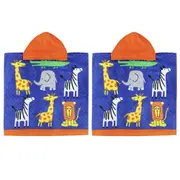2x Onkaparinga Kids 60x120cm Absorbent Hooded Beach/Bath/Swimming Towel Animals