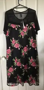 Taking Shape Dress Size S/16 Steel Magnolia Black With Embroidered Flowers NWTs