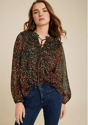 NEW Womans size XS Floral Ruffle Peasant Blouse
