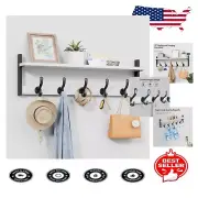 Versatile 29-Inch Rustic Wall Shelf with Coat Hooks - Perfect for Any Room