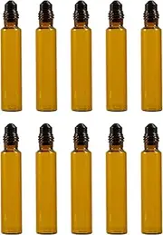 JDFHFGB 10 Pack Roll on Bottles,10ml Amber Thick Glass Bottles for Perfume essential oils, with Stainless Steel Rollerball,Portable Travel Cosmetic Refills Bottle for Women Girls