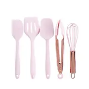 1Set Pink Color Silicone Cooking Utensils Set Universal Egg Whisk Food Tongs Non-Stick Spatula Shovel Kitchenware 5PCS Kitchen Tools