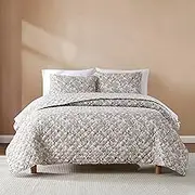 Lush Decor Zara Floral Block Reversible Quilt 3 Piece Set Full/Queen Misty Rose - Floral Bedding Set - Block Print Quilt - Vintage Coquette Decor