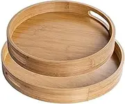 Round Serving Trays Set with Handles - Wooden Circle Tray for Coffee Table, Food, 30cm&35cm