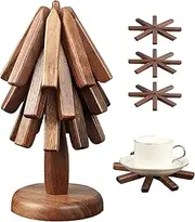 Natural Walnut Wood Trivets - Foldable Tree Hot Plate Mat Set of 3 for Kitchen, Multifunction for Hot Pots and Pans