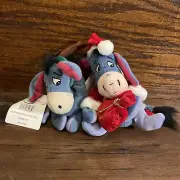 NWT Disney Bean Bag Beanies Set of 2 Reindeer Eeyore 9 in and Santa Eeyore 8 in