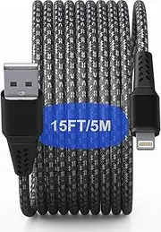 15 Ft/5M Long iPhone Charger Cord Lightning Cable - [Apple MFi Certified] Extra Long iPhone Charger Cord, 2.4A Braided Fast Apple Charger Cable for iPhone 14 13 Pro X Max XR/8 Plus/7 Plus/6/6s Plus