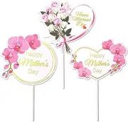Happy Mothers Day Cake Topper Sign for Mother's Day Cake Decorations for Women Mom Cupcake Toppers 3Pcs Heart Round Rose Flower Floral Mothers Day Decorations Ideas