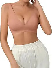 [SHARICCA] Pro Seamless Bra for women Deep V Neck WireFree Bra Adjustable Strap Comfort Sleep Bra Removable Padded Bralette