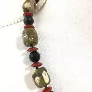 Vintage Necklace Drop Earrings Set Funky Agate Faceted Onyx Jade Clasp