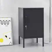 Lockable Metal Bedside Table Cabinet - Black