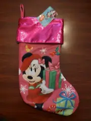 Disney Minnie Mouse Christmas Stocking Sequin Look 14" Holiday Decor NWT