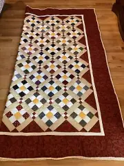 New Handmade Patchwork Quilt Grannycore Fall Reversible Quilt 82”x81.5”