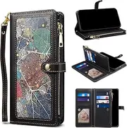 YocoverTech for iPhone 6 Plus/6S Plus Case,for iPhone 7 Plus/8 Plus Wallet Case,Colourful PU Leather Stand Flip Cover with Wrist Strap[RFID Blocking][10 Card Slots+Cash Bag]-Black