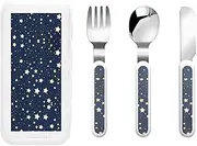 Navy Blue Sky And Star 3 Piece Set For Camping Stainless Steel Flatware, Spoon, Fork, Knife, Ideal For Outdoor