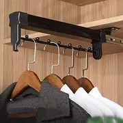 Retractable Closet Pull Out Rod Wardrobe, Wardrobe Hanger With Sliding Rail, Double Rail Pull-Out Closet Valet Rod, Bearing 30kg Trouser Hanger, Metal Wardrobe Pull Out Clothes (Color : Black, Size