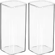 SHINEOFI 2pcs Japanese Style Square Mouth Tall Breakfast Cup Borosilicate Glass Microwave Safe Milk Juice Cup