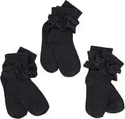[Jefferies Socks] Little Girls' Misty Ruffle Turn Cuff Socks (Pack of 3)