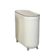 NNETM Compact Toilet Trash Can with Quiet Close Lid - White Gray Plastic, Space-Saving Design