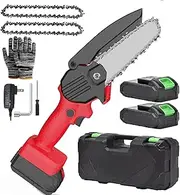 Mini Chainsaw 6 Inch, Cordless Electric Chainsaw with 2 Batteries and 2 Chains, 16.4ft/s Electric Chainsaw for Tree Branches and Garden Cutting