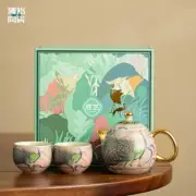 孔雀描金 one pot and two cups set ceramic teapot light luxury retro Kung Fu tea set