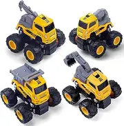 Construction Truck Toys for Boys, 4 Pack Pull Back Cars with Excavator, Mixer, Crane & Dump Trucks, Friction Powered Cars Pull and Go Toys, Kids Party Favors Gifts for Boys & Girls for Age 3+