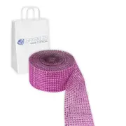 Hot Pink 12 Row Diamond Rhinestone Ribbon Trim Mesh Wrap 3 Yards - Wedding am