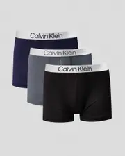 [Calvin Klein] Calvin Klein Men's Chromatic Trunk 3 Pack Underwear in Black/Peacoat/Turbulence Size Small S Black/Peacoat/Turbulence